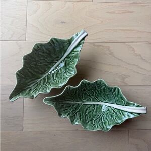 Pair of Vintage Bordallo Pinheiro Green Cabbage Leaf Serving Bowls